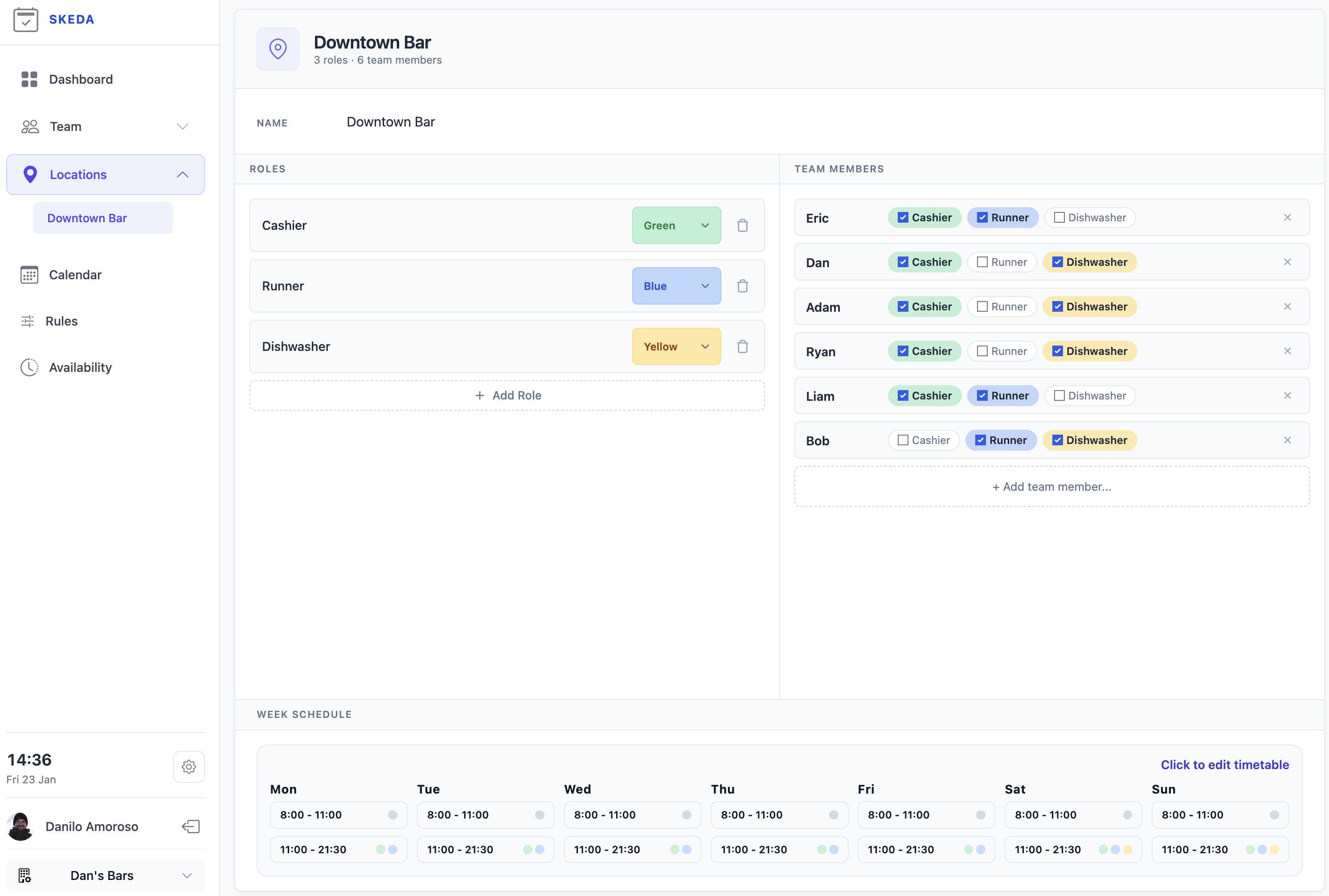 Location page showing roles and team members