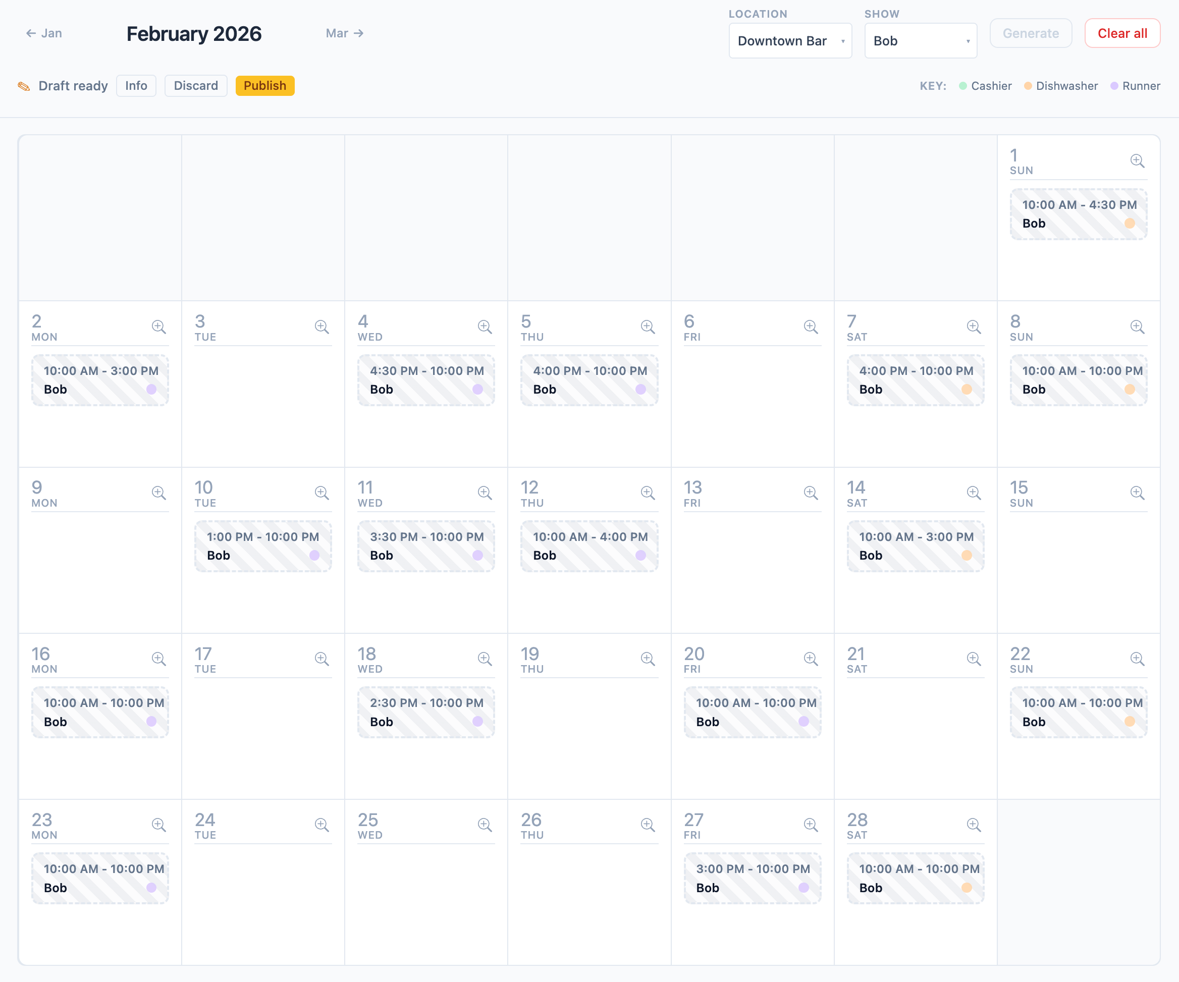 SKEDA's visual timetable editor showing draggable staffing blocks across a week