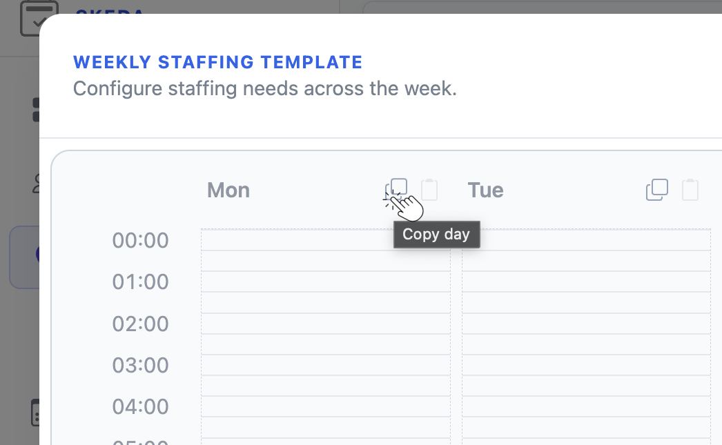 Copy day button highlighted